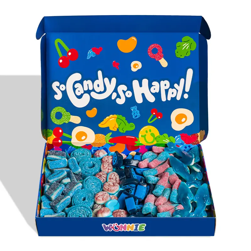 Wunnie Box Blue Mix, die Candy box mit blauen Gummibonbons