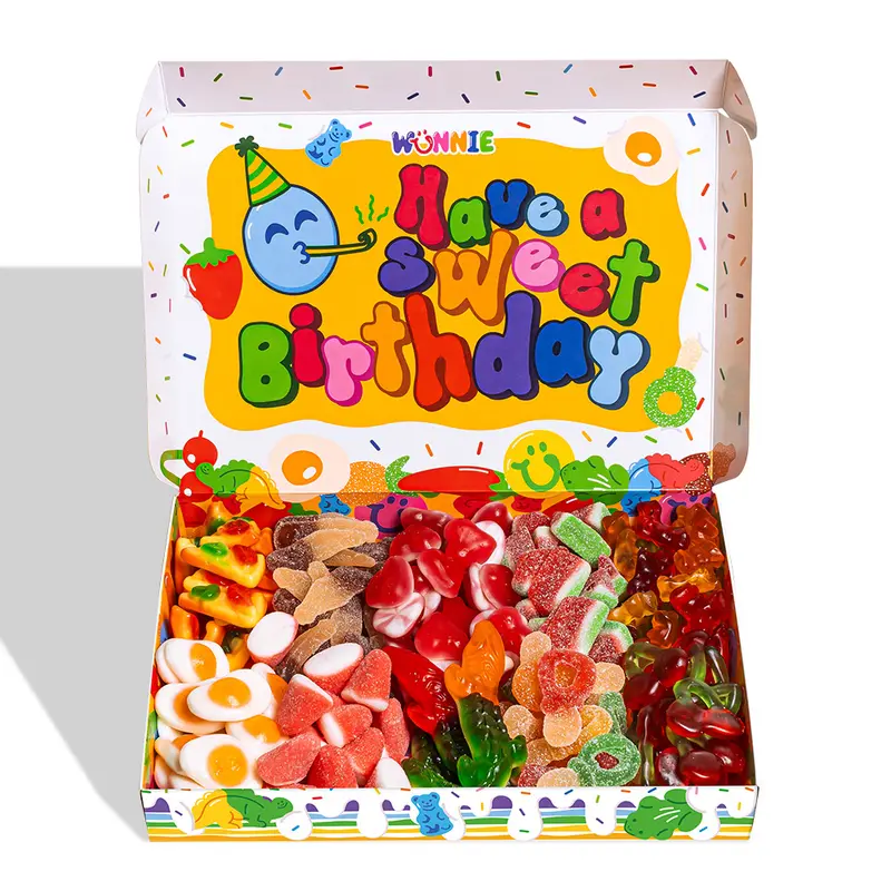 Wunnie box „Happy Birthday“, das Candy box zum Zusammensetzen mit den Lieblings-Gummibärchen des Geburtstagskindes