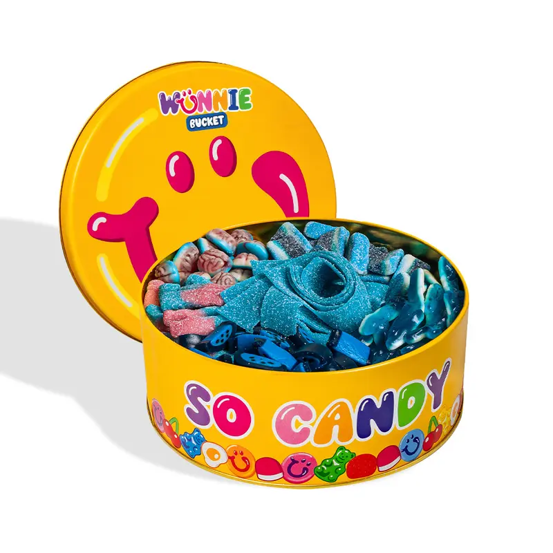 Wunnie Bucket Blue Mix, Blechdose mit blauen Gummibonbons