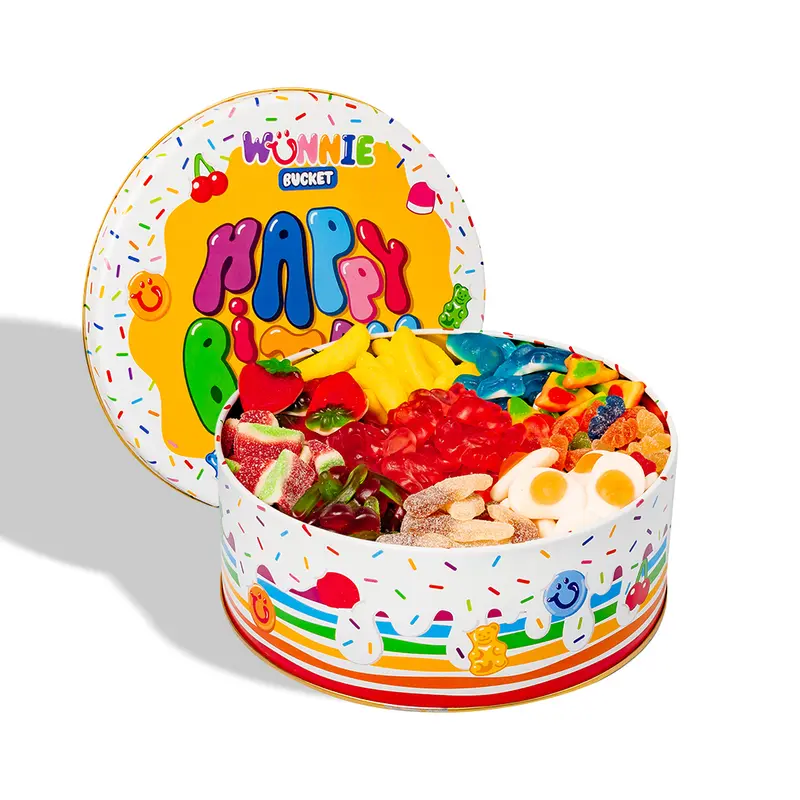 Wunnie Bucket „Happy Birthday“, Dose mit Fruchtgummis zum Zusammenstellen mit den Lieblingsgeschmäckern des Geburtstagskindes