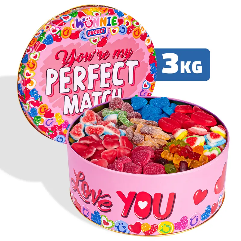 Wunnie Bucket „Perfect Match“, Dose mit Fruchtgummi zum Zusammenstellen mit den Lieblingsgeschmäckern deines Partners - 3 kg