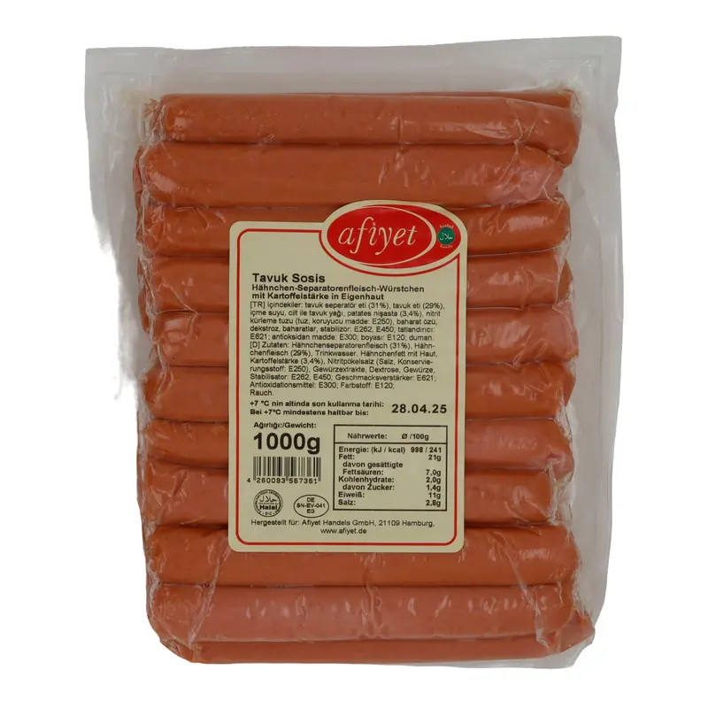 Würstchen Afiyet Tavuk Sosis | Würzige Hähnchen-Würstchen | Für Grill & Pfanne | 1 kg