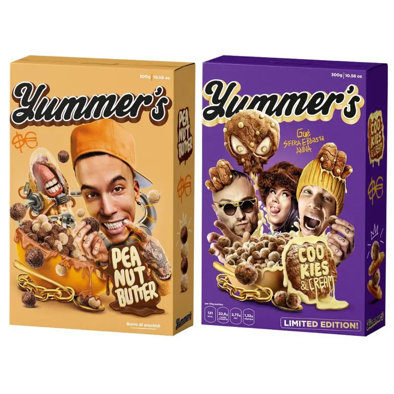 Yummer's Cereali Peanut Butter von Sfera Ebbasta und Cereali Cookies & Cream von Sfera Ebbasta, Guè, Anna zu 300g
