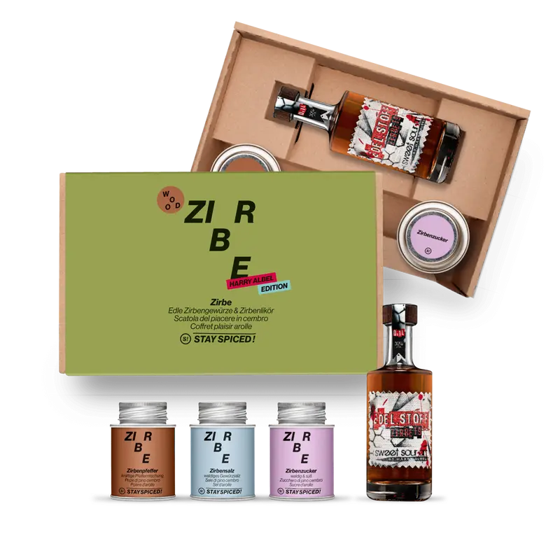 ZIRBE | Geschenke Set | 3 Gewürze PLUS 1 Flasche Zirbe